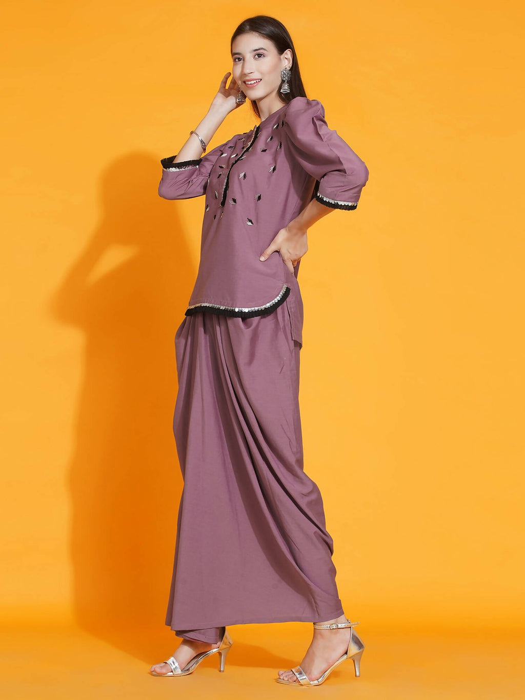Women Republic Mauve Hand Embellished Kurta With Dhoti - Distacart