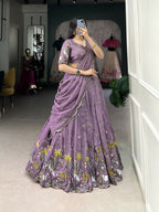 Lorenvalley Lavender Vichitra Simmer Sequins and Thread Embroidery Work Lehenga Choli