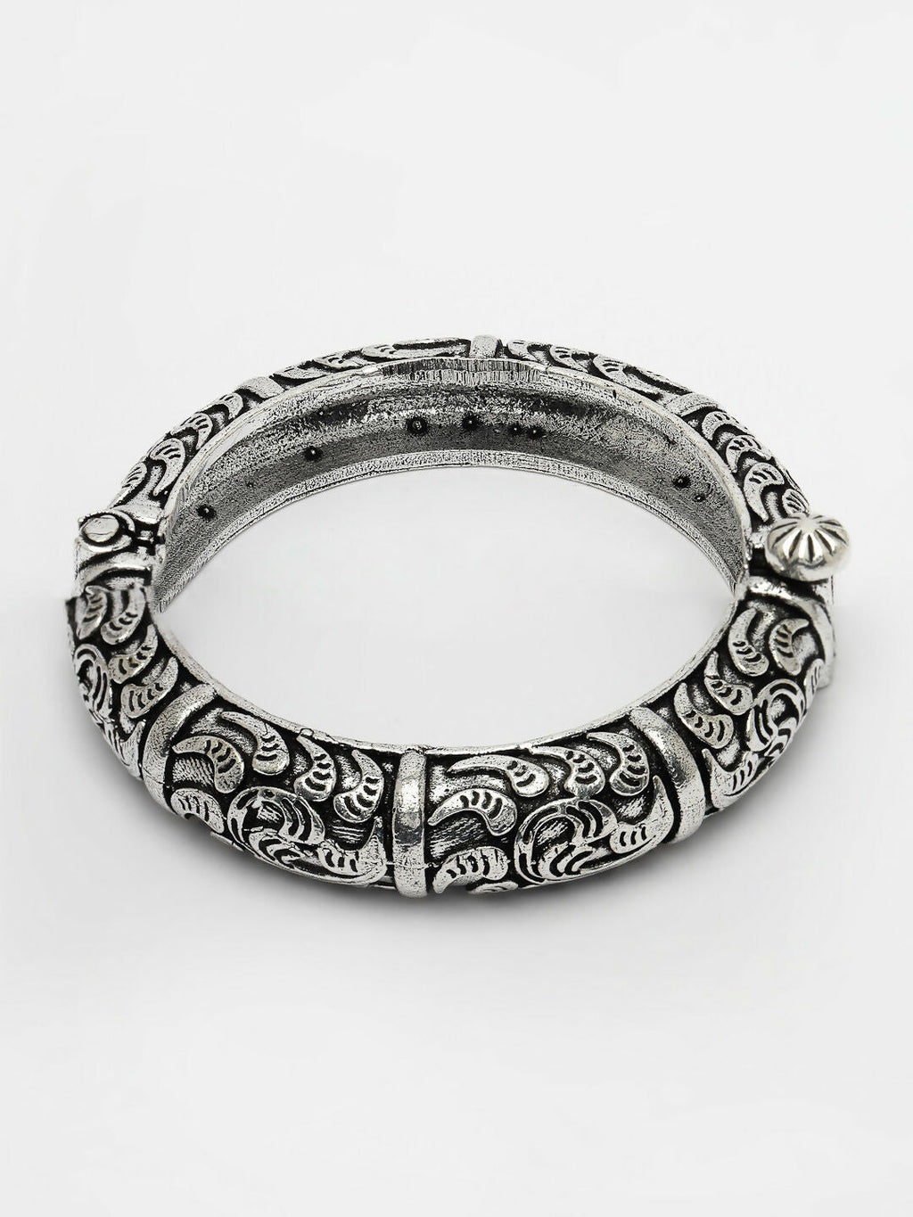 NVR Women's Silver-Toned German Silver Oxidised Kada Bangle - Distacart