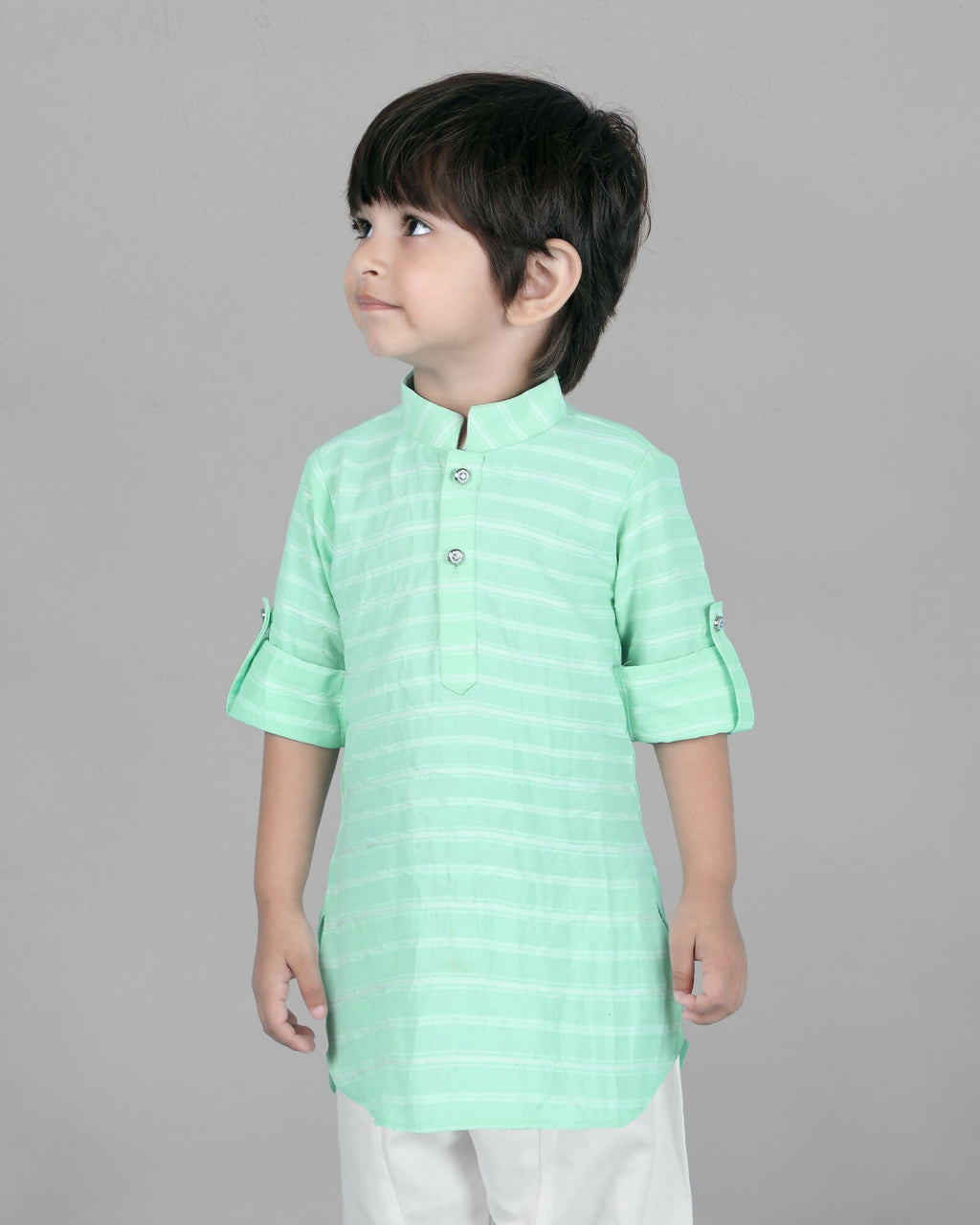 Joban Fashion Kids Island Cotton Full Sleeves Striped Kurta and Pyjama- Sea Green - Distacart