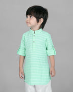 Joban Fashion Kids Island Cotton Full Sleeves Striped Kurta and Pyjama- Sea Green - Distacart