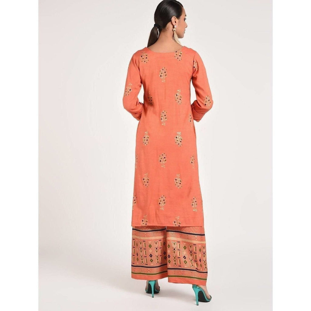 Cheera Women's Beautiful Gold Print And Highlights With Sequence Straight Kurta (CH078K)