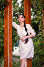 Aayaa Designer Multi Thread Hand Work Khadi Cotton One Piece Dress - Off White