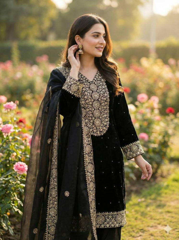 Teeya Creation Black Color Fendy Silk Embroidery Work Wedding Wear Salwar Suit - Distacart