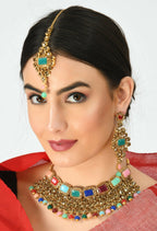 Mominos Fashion Johar Kamal Gold-Plated Rajwadi Design Heavy Multi Color Necklace Set For Women - Distacart