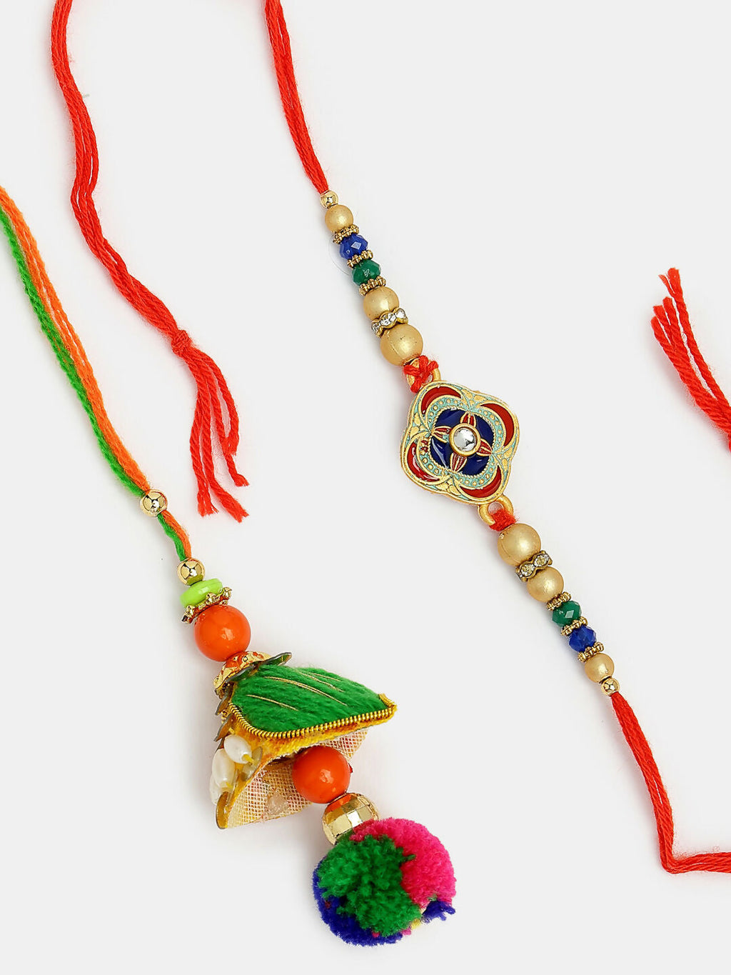 NVR Women & Men Set of 2 Multicolor Beaded Bhaiya Bhabhi Rakhi With Roli Chawal & Chocolate - Distacart