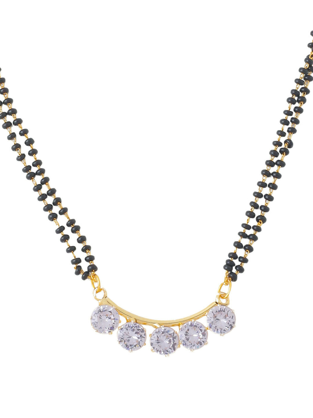 NVR Women's Set of 3 Gold-Polished CZ Stone-Studded & Beaded Mangalsutra - Distacart