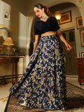 Janasya Navy Blue Silk Blend Solid Lehenga Choli