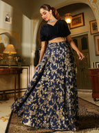 Janasya Navy Blue Silk Blend Solid Lehenga Choli