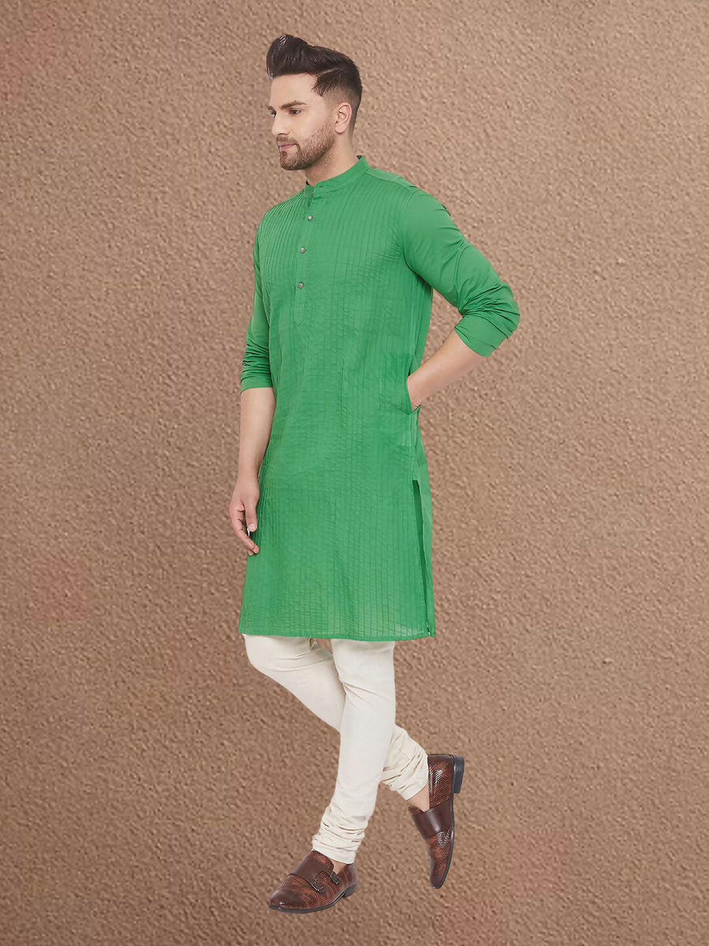 Even Apparels Men's Pintuck Fancy Green Kurta