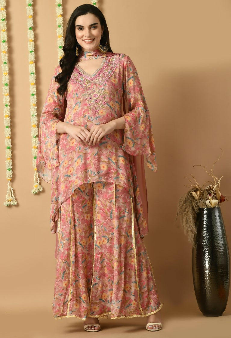Joban Fashion Rose Gold Chinnon Kurta Set
