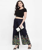 Mominos Fashion Navy Blue Floral Design Palazzo