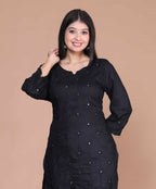 Miravan Women's Black Embroidered And Mirror Work Pakistani Straight Kurti