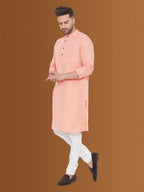 Even Apparels Men's Pure Cotton Orange Kurta