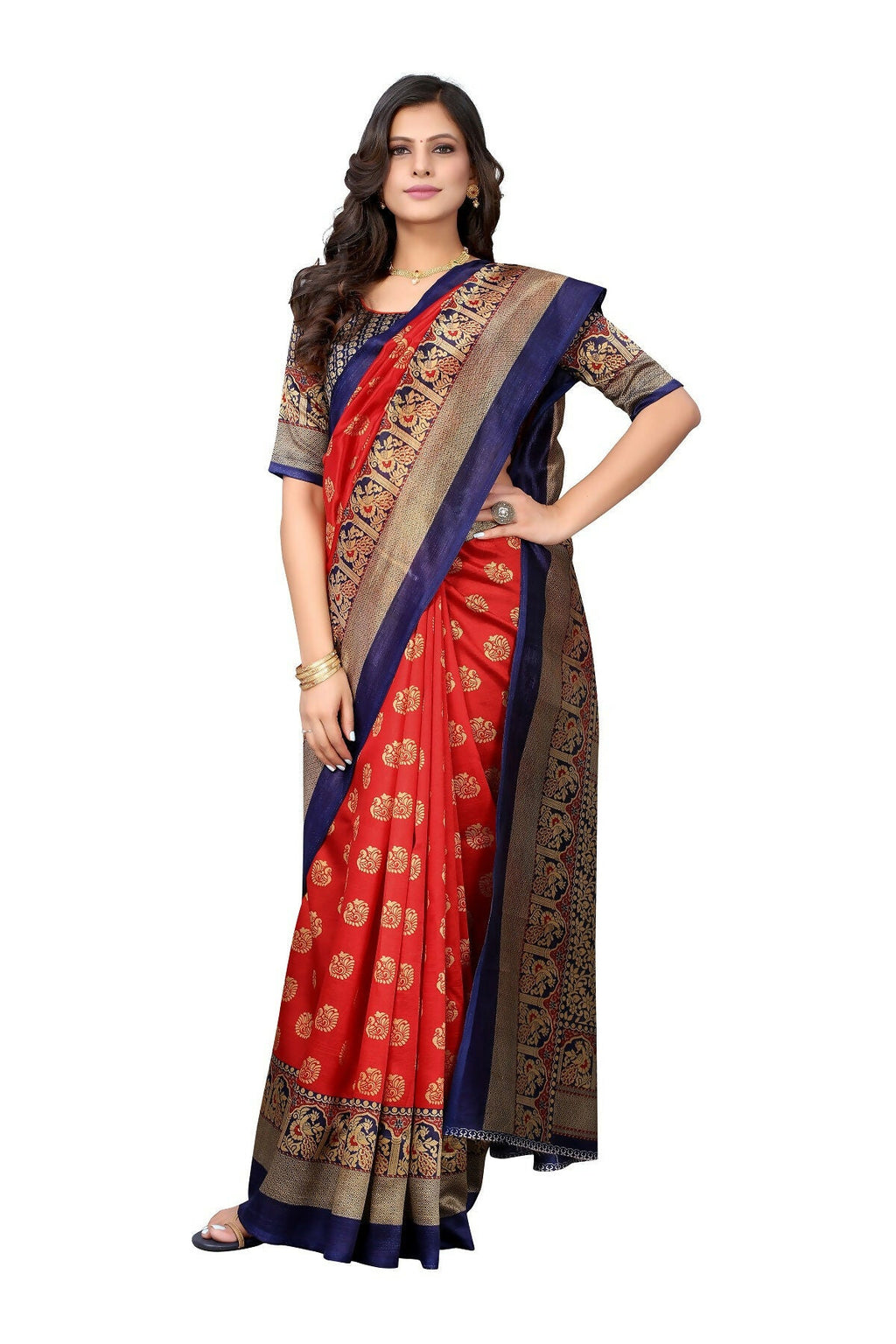 Vamika Red Printed Art Silk Saree