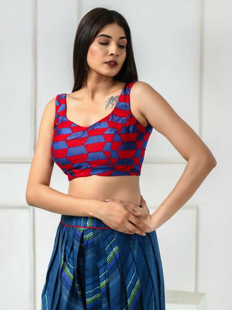 Amodini Designer Studio Women's Raw Silk Sleeveless Blouse