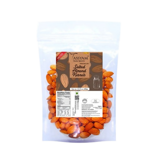 Tassyam Organics Premium Roasted Salted Almonds Namkeen Badaam Giri - Pouch - Distacart