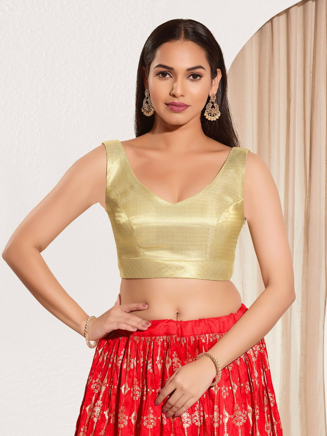 Joban Fashion Rose Gold Mulberry Silk Padded Blouse With Sweetheart Neck Sleeveless - Distacart