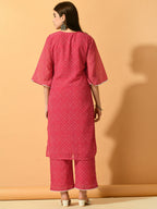 Myshka Women's Pink Embroidered Party Kurta Sets