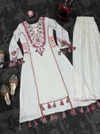 The52 Women's Gorgeous Rayon Fabric Thread Work Straight Kurta Palazzo Set - Distacart