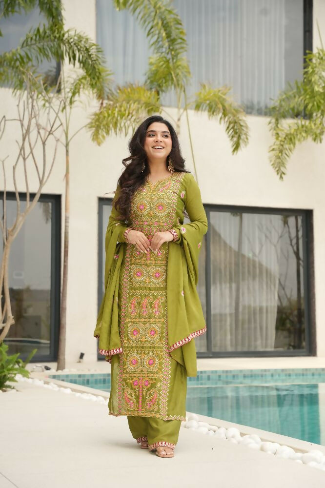 Joban Fashion Perot Kurta Set Silk Sequins , Zari, Coding & Thread Embroidered work - Distacart