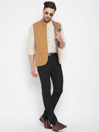 Even Apparels Brown Polyester Men's Nehru Jacket-Contrast Lining-Inbuilt Pocket Square - Distacart