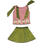 Mhyssa Pink Tie up Round Neck Patch Tee with Circular Skirt Set