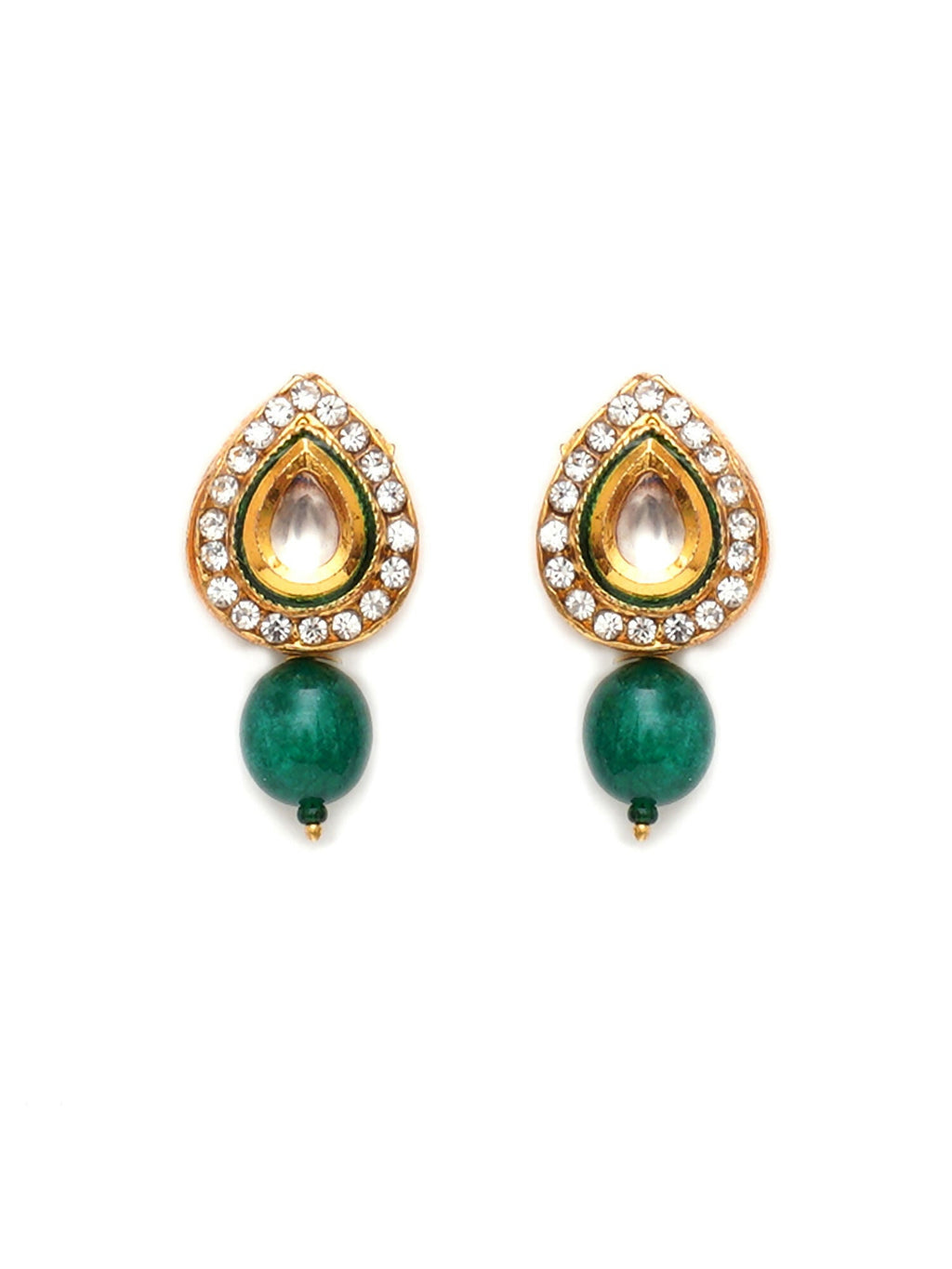 Emerald Stone Kundan Studs (Gold) - Ruby Raang - Distacart