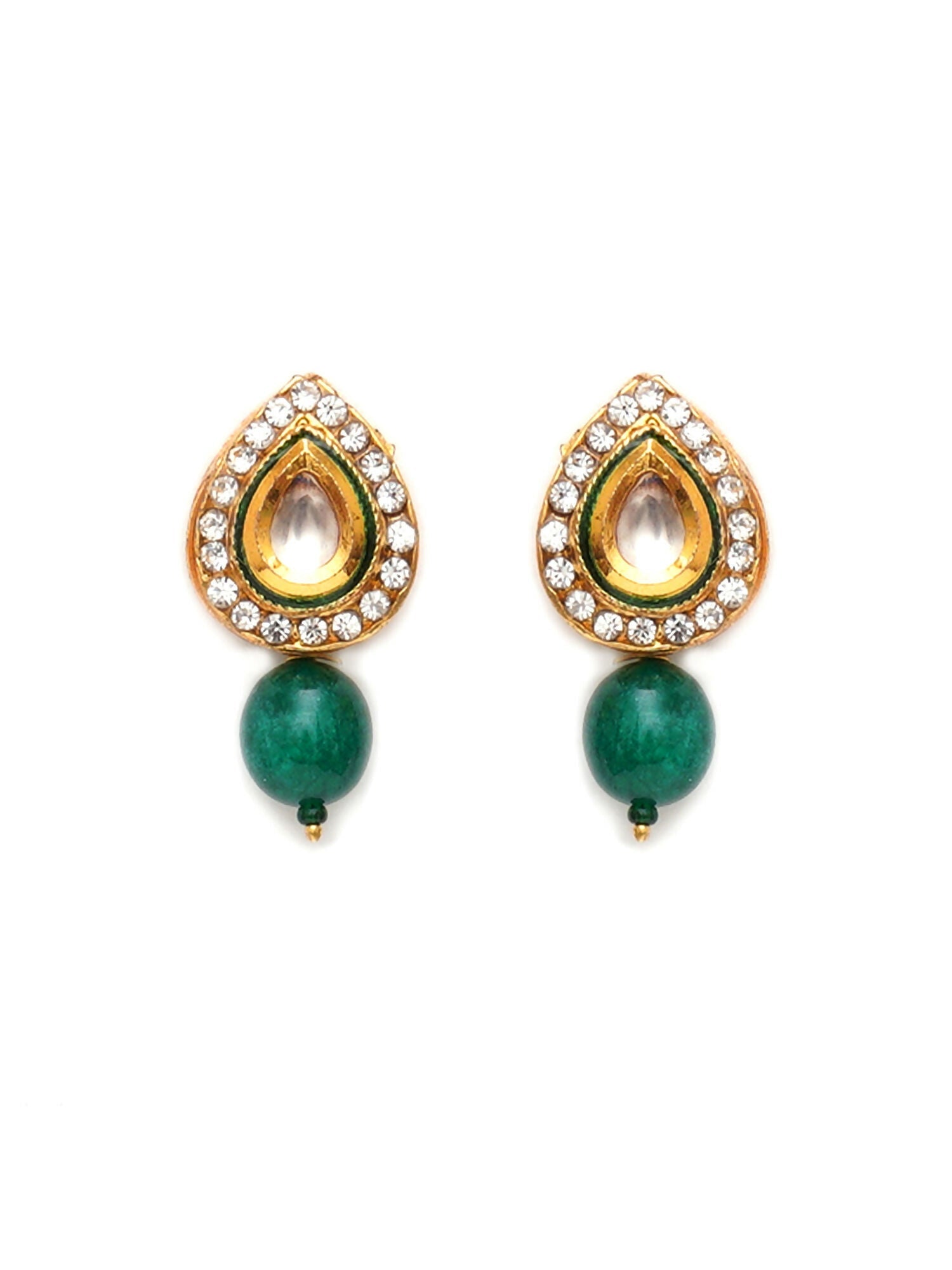 Emerald Stone Kundan Studs (Gold) - Ruby Raang - Distacart