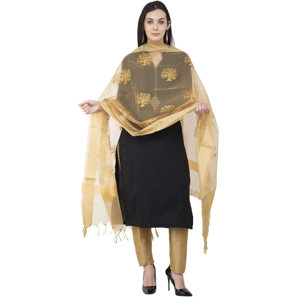 A R SILK Tissue Zari Embroidery Golden Zari Embroidery Golden Color Dupatta or Chunni