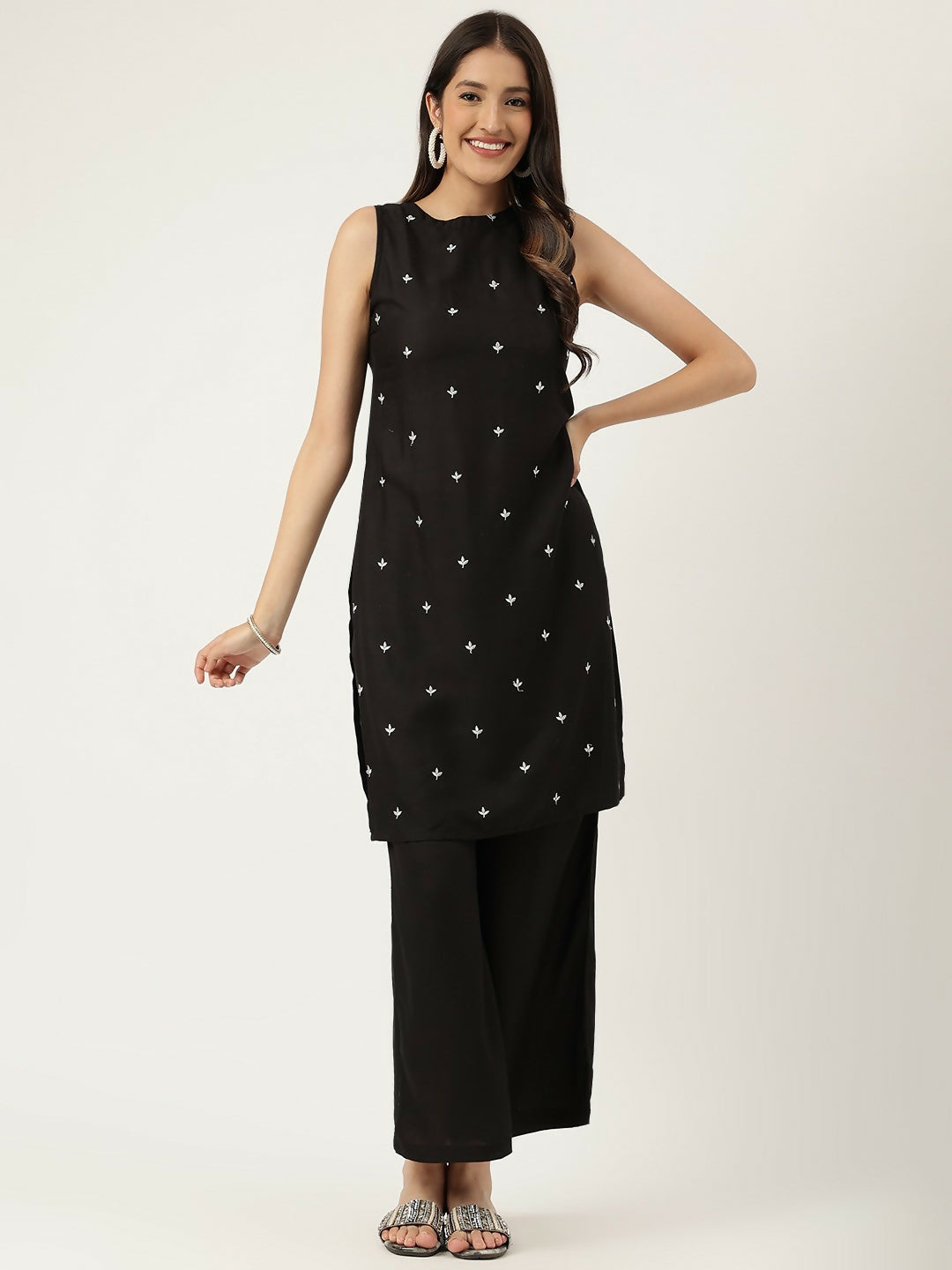 Joban Fashion Black Rayon and Embroidered Work Straight Kurta Bottom Set