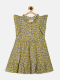 Manet Girls Cotton Frill Sleeve Frock Flower Print - Mustard Yellow