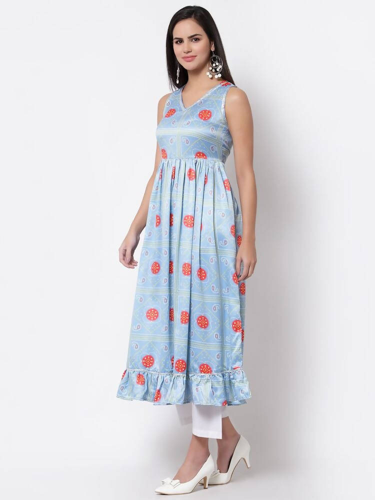 Myshka Cotton Printed Sleeveless Round Neck Multicolor Casual Women's Dress