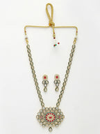 NVR Women's Red & Gold Kundan Studded Handcrafted Jewellery Set