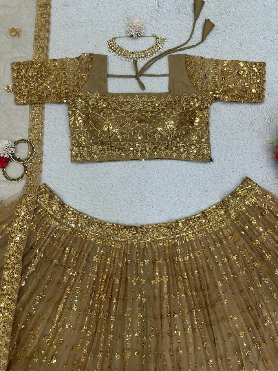 Jyoti Fashion Women's Beige Butterfly Net Sequins with Thread Embroidered Designer Lehenga Choli Set