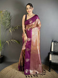 Joban Fashion Wine Intricate Zari Weaving Soft Silk Dharmavaram Saree