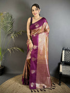Joban Fashion Wine Intricate Zari Weaving Soft Silk Dharmavaram Saree