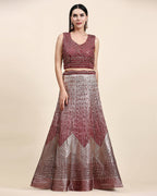 Maroon Organza Mirror With Coding Work Lehenga Choli with Dupatta - Tanya