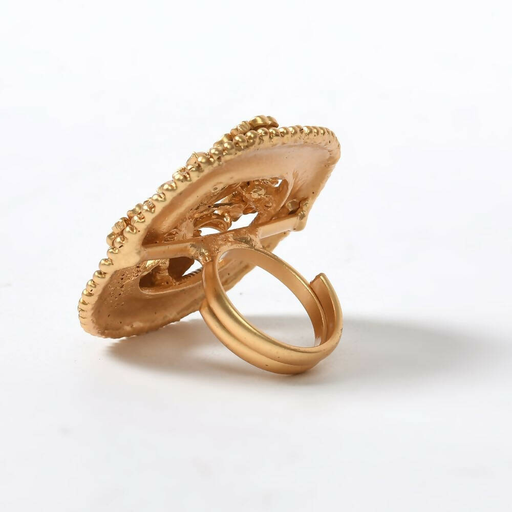 Mominos Fashion Joharkamal Gold-Polished Stone Studded Adjustable Finger Ring - Design 15
