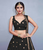 Jyoti Fashion Beautiful Black Embroidered with Mirror work Art Silk Party Wear Lehenga Choli with Dupatta