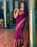 DEIANA'S Beautiful Designer Golden zari Soft Lichi Silk Saree - Wine