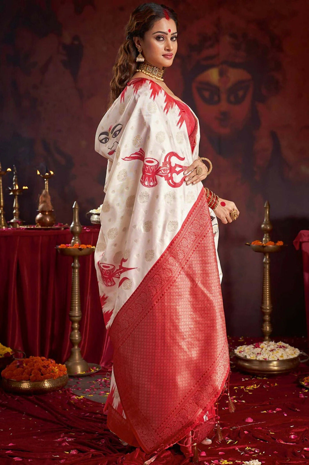 Joban Fashion Off White Silk Blend Garad Saree - Distacart