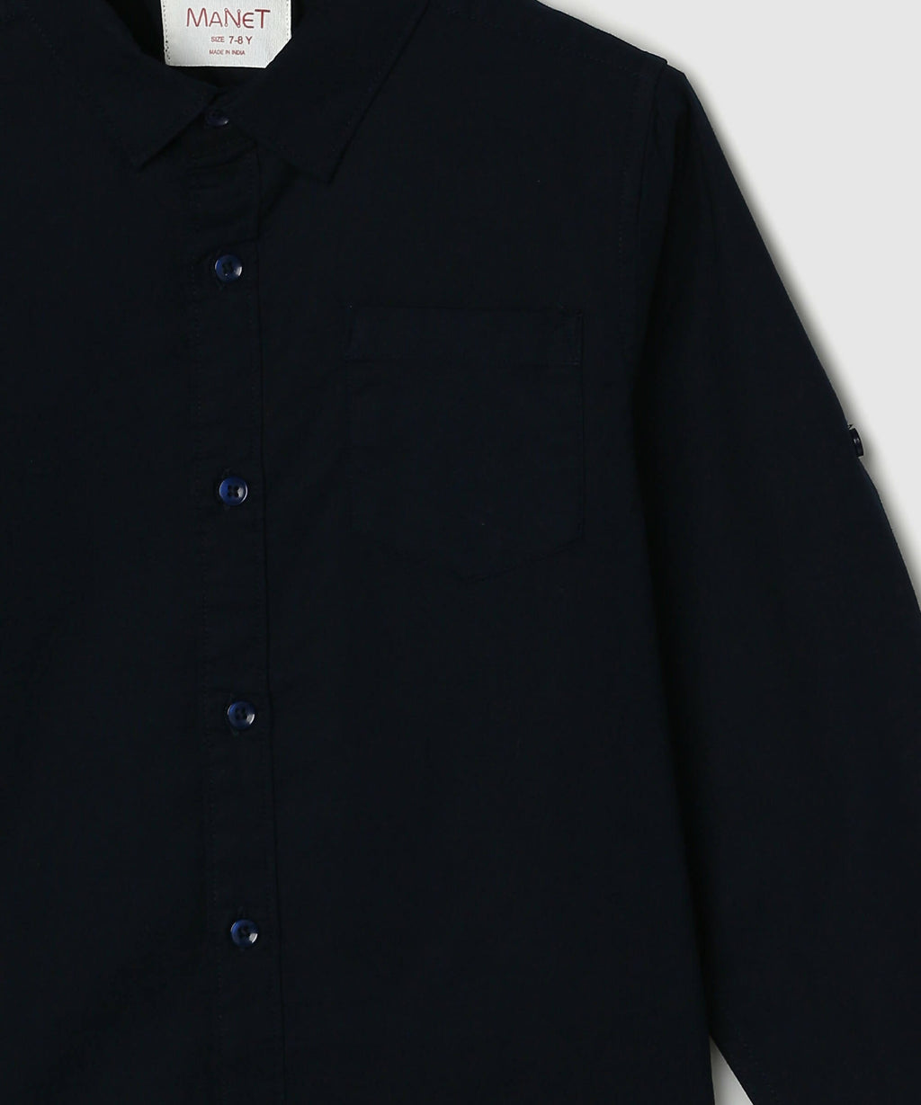 Manet Boys Full Sleeves Solid Shirt - Navy Blue