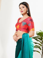 Joban Fashion Red Brocade Padded Blouse With V Neck Elbow Sleeves - Distacart