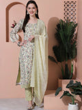 Jyoti Fashion Women's Green Cotton Floral Digital Printed Kurta with Trouser & Dupatta