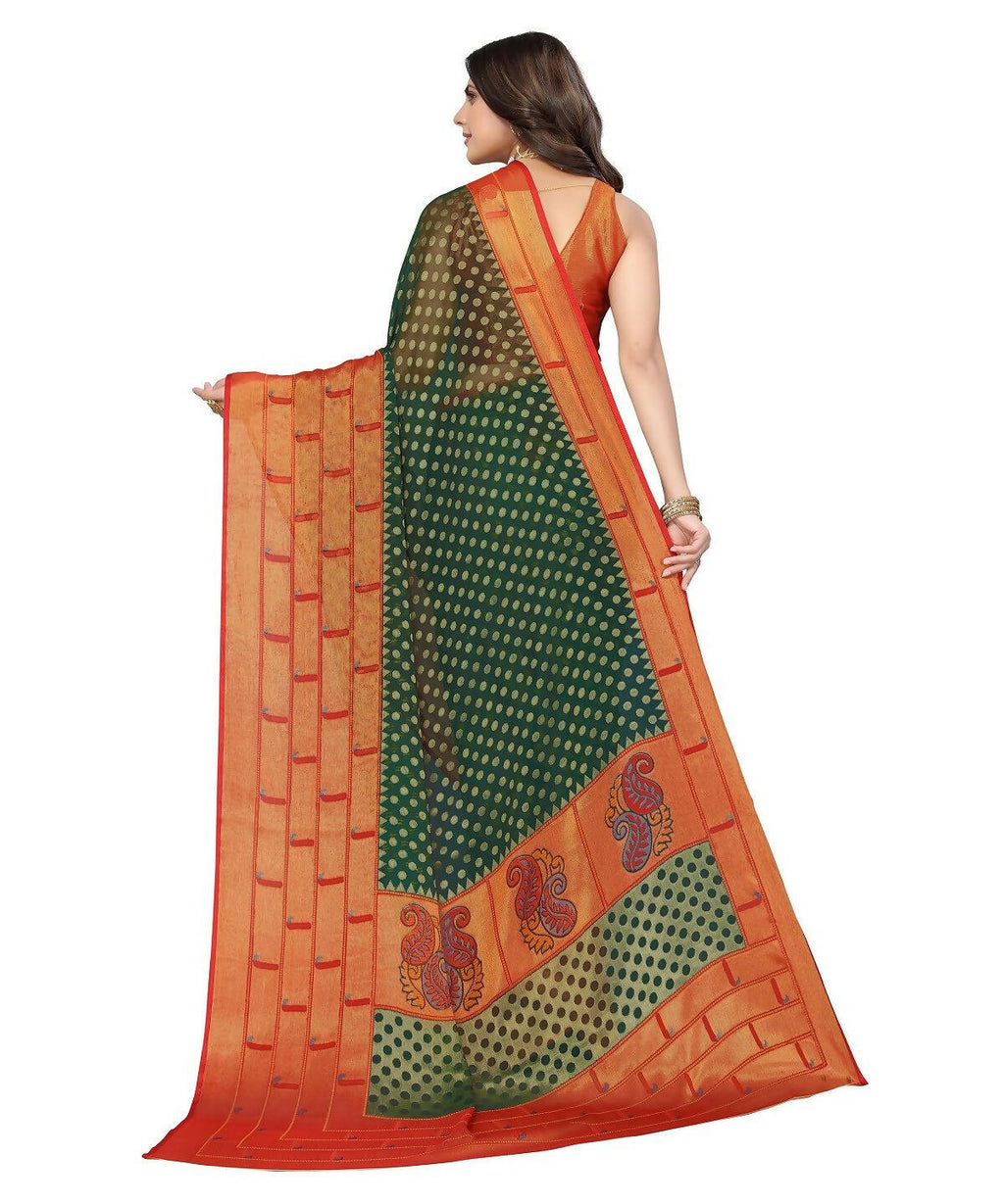 Vamika Green Chiffon Brasso Bollywood Style Woven Saree (DIMPLE GREEN) - Distacart