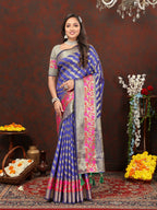 Lorenvalley Fashion Purple Soft Silk Woven Design with Zari Weaving Leheriya Design Saree