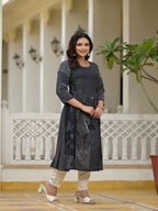 Juniper Women's Black Abstract Printed Kurta With Sequins