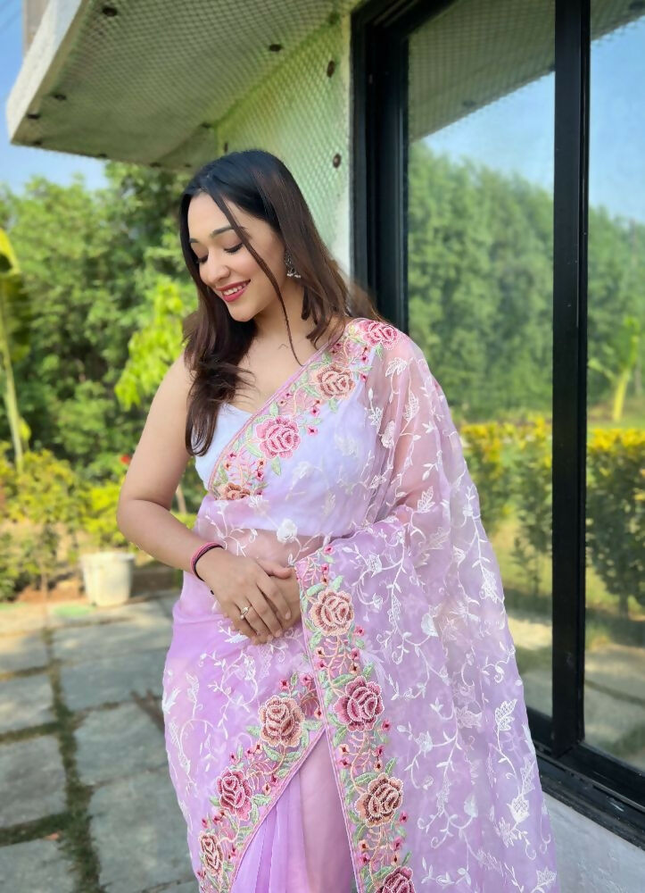 Vamsee Zoya Lavender Organza Silk Saree