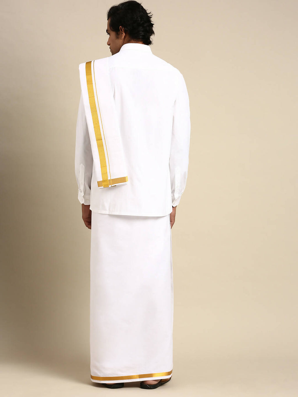 Ramraj Cotton Mens Wedding Set White Regular Dhoti, Shirt & Towel